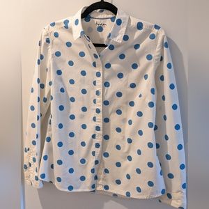 Boden Classic Shirt Ivory/Blue Polkadot, US Size 8 Regular